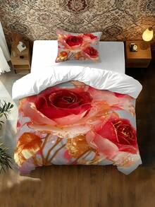 2/3pcs Floral Digital Print Brushed Duvet Cover Set, Soft & Comfortable, Suitable For Bedroom, Guest Room, Gaming Room, Hotel, Dorm, Can Be Used As Gift - Multicolor - View 2