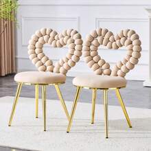 Light Beige Velvet Dining Chairs (Set Of 2) – Heart-Shaped Openwork Backrest, Gold-Plated Metal Legs, Versatile For Dining Rooms, Hallways And Living Rooms - Beige 1 - View 10