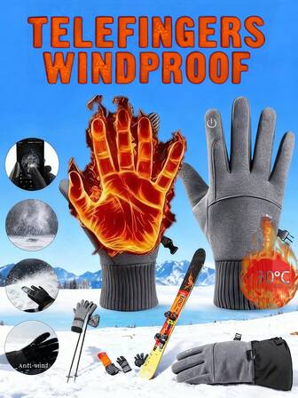 Warm Women's Full Finger Gloves Thermal Lined Non Slip Water-Resistant Letter Decor Windproof Unisex Winter Outdoor Sports Cycling Warm Gloves Winter Gear