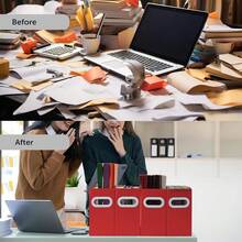 Collapsible File Organizer Box With Handle – Cardboard Hanging File Folder Storage Crate For Desk, Office, Schoolsss, Or Home – Colorful Portable Filing Box, Document Organizer, Magazine Holder,LetterSize-2Packs,Red - Red - View 6