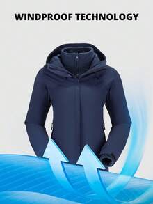 CAMEL CROWN 女士三合一防水滑雪服，抓绒内衬保暖防风，适合雪地户外活动 - 藏蓝色 - 查看 4