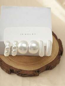 2-6-18pcs/Set Fashion Earring Set, CCB Material C-Shaped Hoop Earrings And Water Drop Stud Earrings Set, Suitable For Women's Daily Wear - White - View 5