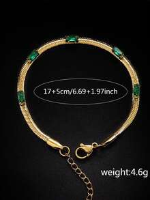 1件装 时尚复古金色蛇骨绿水晶吊坠手链（女士款） - 金黃色 - 查看 6