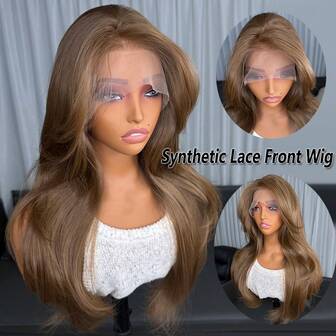 Kanekalon Futura Saç Kahverengi 13x4 Sentetik Dantel Ön Peruk Kadınlar İçin 20 İnç Uzunluğunda Dalgalı Vücut Dalgalı Yapıştırıcı Gerektirmeyen Kanekalon Saç Dayanıklı Sentetik Saç Peruk Serbest Bölüm %150 Yoğunluk Kadınlar İçin Günlük Kullanım Doğal Görünümlü Sentetik Yumuşak Peruk Yeni Başlayanlar İçin Kolay Takılıp Çıkarılabilir