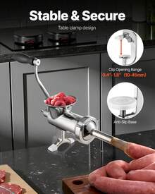 Manual Meat Grinder, 304 Stainless Steel Hand Meat Grinder With Steel Table Clamp, Meat Mincer Sausage Maker & 2 Cutting Plates, Cookie Attachment, Sausage Tube For Beef Pepper Mushroom Cookie - Bạc - Xem 2