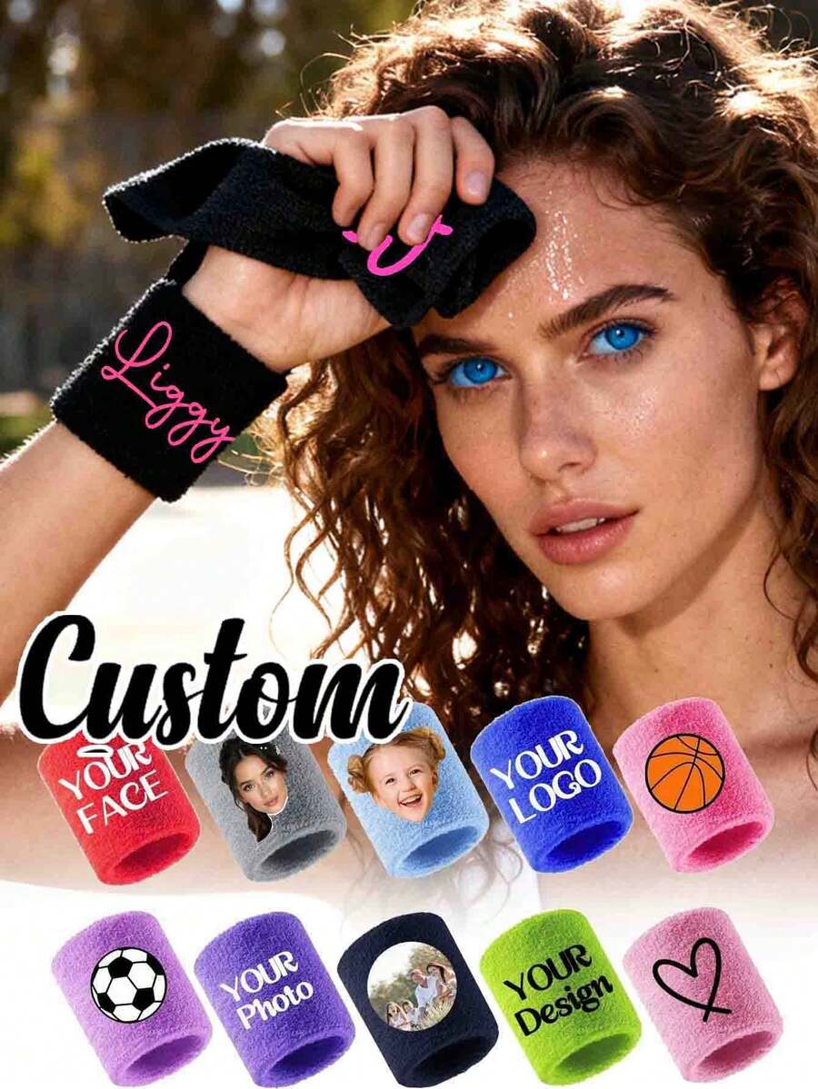 1 Pair Custom Photo/Text Personalized Sweatbands,Customized Sweatbands Sports Wristband For Men & Women,Unisex Customized Sweat-Absorbent Sports Wristband,Personalized Athletic Wristbands With Your Own Pictures Or Messages