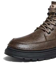 CAMEL CROWN Men's Outdoor Casual Boots, Autumn/Winter Hiking Boots, Martin Boot Style Thick Sole Anti-Slip Retro Mid-Calf Work Boots, Wool Lining Warm Boots - Khaki - View 2
