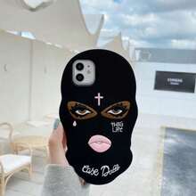 Suitable For IPhone 17 Pro  Mask Phone Case, Playful And Anti Drop Silicone Protective Case, Apple 11xsmax+Beautiful Mozambique Diamond Cross Pendant Necklace - Black Black - View 1