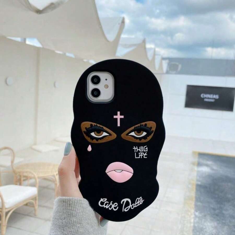 Suitable For IPhone 17 Pro Mask Phone Case, Playful And Anti Drop Silicone Protective Case, Apple 11xsmax+Beautiful Mozambique Diamond Cross Pendant Necklace - Black Black - View 1