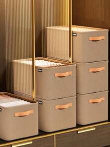 Caixa organizadora de roupas cáqui, cesto dobrável de tecido não tecido de grande capacidade para calças, pode ser usado para guardar roupas, calças, acessórios de decoração, decoração de festas, decoração de quarto, decoração de casa, decoração de quarto, calças sociais, jeans, saias, organizador, camiseta branca feminina, vestido, roupas de inverno femininas, vestidos elegantes femininos, camisa branca feminina, manga comprida, macacão branco feminino, decoração de Natal. - Caqui - Ver 2