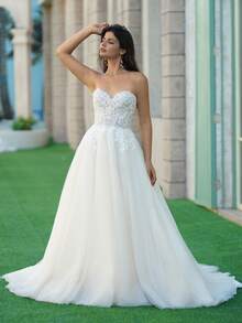 YOUKEFEIER 1pc Elegant Shiny Romantic Sexy Mature Mesh Beaded Applique Wedding Dress, Gown, Wedding Attire, Wedding Party, Wedding Guest, All Seasons