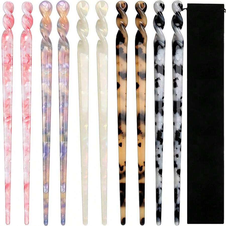 Hair Sticks Leopard Print Hair Pins, Tortoise Shell Hairpin Vintage Hair Chopsticks Retro Hairpins Disk, Hair Accessories - 優質的 - 查看 1