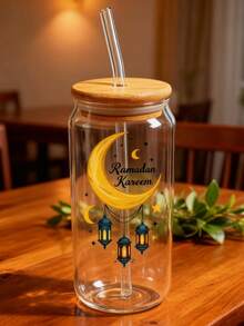 500ml/16.91oz Large Capacity Straw Glass Cup, Middle Eastern Ramadan Coffee Straw Tumbler, Juice & Sparkling Water Glass Straw Cup - Best Gift For Friends! - Multicolor - View 5