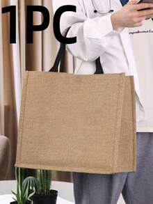 1 Stück große Kapazität modische Jute Aufbewahrungstasche, wiederverwendbare Segeltuch Tragetasche, handgefertigte Tasche, Handtasche, Einkaufstasche, Aufbewahrungstasche, Strandtasche, Reisetasche, Umhängetasche - Khaki - Übersicht 15