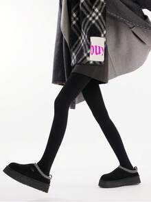 1pc 200G Seamless Grey Fine Ribbed Thermal Lined Leggings, High Waist Slimming, Thick Warm Tights For Women, Autumn/Winter - 200G-thin Fleece - View 9