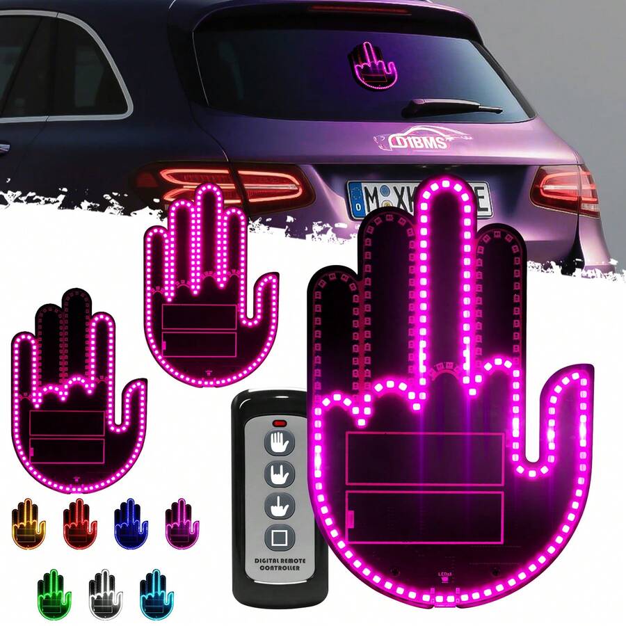 1PC-LED Gesture Light, Fun Car Decorative Light USB Interface, Adhesive Backing For Easy Installation Three Gesture Light Modes, Remote Control Operation-Car Accessories\Car\Car Accessories For Woman\Car Essentials\Christmas - Pink - View 1