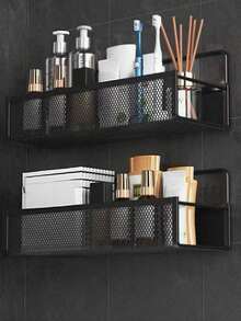 1 chiếc kệ đựng đồ nhà tắm bằng sắt đen/trắng, giỏ đựng đồ nhà bếp treo tường, kệ không cần khoan lỗ dùng để sắp xếp đồ dùng trong nhà tắm và nhà bếp. - màu đen - Xem 7