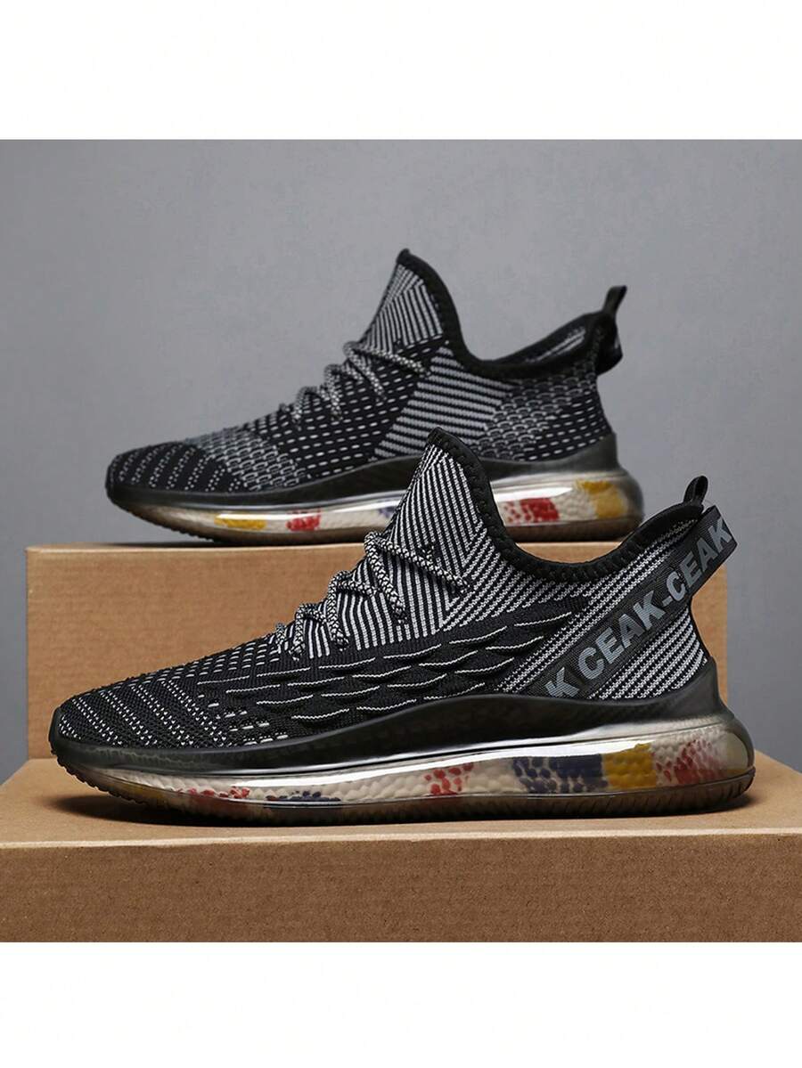 Fashionable Breathable Men's Shoes, Lightweight Shock-Absorbing Running Shoes, Comfortable Versatile Sports Sneakers, Suitable For Daily Commute And Fitness Training. - Black - View 1