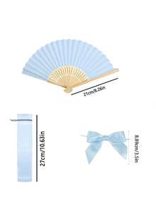 Elegant Fan Set, Including Bow And Gift Bags, Bridal Bamboo Handheld Folding Fan, Suitable For Bridesmaid Gifts And Wedding Decorations, Perfect For Parties And Events, Perfect Summer Accessory - Baby Blue - View 6