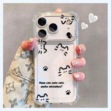 Cubiertas Protectoras para Teléfonos: Silicona Suave Transparente con Estampado de Gato caricaturesco adorable | Compatible con Samsung (Series A, S, Note 10/20),  (16, 15, 14, 13, 12 Pro Plus, X, XS Max) y OPPO, Redmi, , Honor, Realme, OPPO - transparente - Ver 1