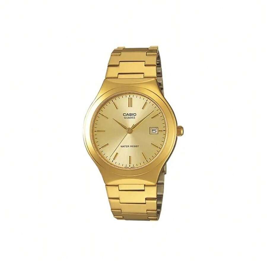 Casio 卡西欧男士复古腕表,40.5毫米金色表盘,不锈钢表带,折叠表扣,石英模拟机芯,矿物水晶表镜,复古风格 MTP-1170N-9A - 均碼 - 查看 1