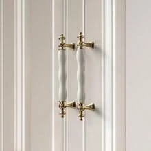 1pc Golden Ceramic Handle, European Style Simple Cabinet Wardrobe Door Handle, Solid Round Drawer Furniture Handle - Multicolor - View 5