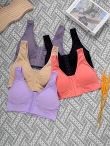 5pcs Women'S Push Up Bras For Women, Solid Seamless Running Versatile Bras For Women Breathable And Comfortable, No Steel Ring, Wide Shoulder Padding, One-Piece Cup, Bra, Sports Bra, Lingerie For Women - 彩色 - 查看 8