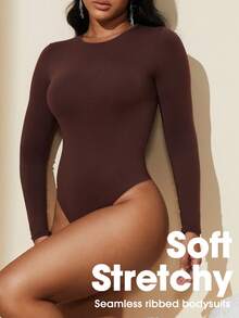 2件装女士无缝黑色圆领长袖保暖连体衣，性感塑身收腹连体衣，束腰塑形衣 - 彩色 - 查看 4