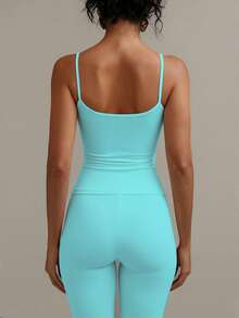 XLLAIS Sexy Backless Women Camisole, Elastic Casual Spaghetti Strap Tank Top - Mint Blue - View 6