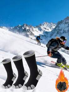1/3 Pairs Men's Thick Thermal Lined Sports Mid-Calf Sports Socks, Autumn/Winter Thermal Hiking Skiing Running Crew Socks, Extra Long Thick Warm Winter Snow Socks, Cozy Socks - Multicolor - View 14