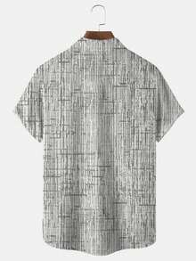 Plus Size Retro 50s Medieval Geometric Print Button Pocket Short Sleeve Shirt For Men - Grey - View 3