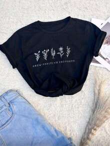 Camiseta Básica Masculina Unissex Streetwear Camisa T-Shirt Slim Algodão FLORES - Preto - Visão 2
