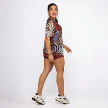Women's Printed Tulle Blouse/Shirt, Lightweight And Stylish, Perfect For Layering, Fitness, And Modern Casual Looks. Oversized Shirt. - Quái thú - Xem 3