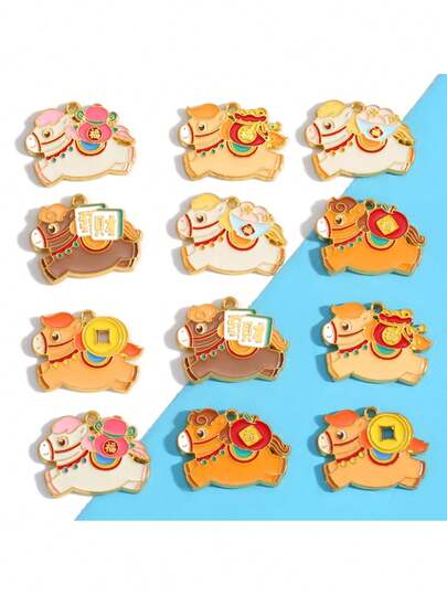 5/6个油滴新年祝福小马宝莉吊坠，合金材质，适用于钥匙扣、手链、项链等DIY手工饰品配件制作 W543