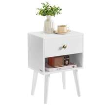 VASAGLE Bedside Table, Side Table With Storage Drawer And Open Shelf, Solid Wood Legs, End Table For Living Room, For Bedroom, Sofa, Cloud White - White - View 9