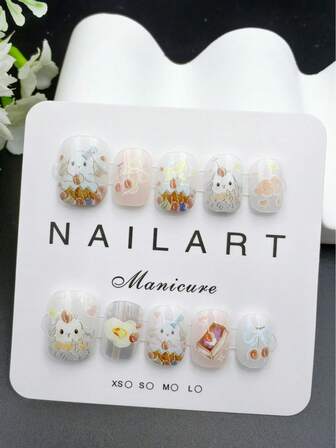 Skönhet, Doftstil, French Tip Nails, 10-delars set, Beige, Kort ellips, Press-on naglar, Nyårsnaglar, Alla hjärtans dag-naglar, UV-ljusnaglar, Sommarnaglar, Bärbar nagelkonst, Handgjord, Elegant och generös design, Lyxig fransk stil, Matt, Gelpolish, Flash, Kattögoneffekt, Metallisk lyster