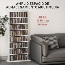 HOMCOM Estantería para CDs y DVDs Soportes para CD Estrechos con 8 Compartimentos Estantes Ajustables para Salón Oficina 58x24x126,3 cm - Blanco - Ver 2