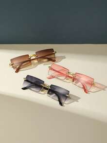 3雙女性無框方形波希米亞風太陽眼鏡，適用於戶外和日常裝飾，復古款太陽眼鏡，沙灘太陽眼鏡 - 彩色 - 查看 6