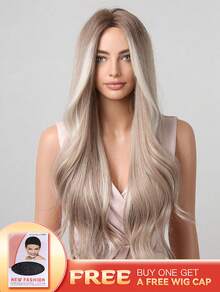 28 Inch Gradient Light Blonde Wig For Women Long Curly Hair Wig With Dark Roots Stylish Elegant Synthetic Fiber Wig Perfect For Everyday Wear - Nhiều màu - Xem 3
