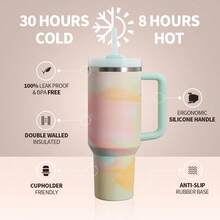 Compatible With Stanley 40 Oz H2.0 Tumbler With Handle, Double Walled Vacuum Insulated Stainless Steel Water Bottle Premium Summer Drinkware Portable Handy Flask Travel Mug Iced Coffee Cup For Outdoor Camping, Hiking, Driving, Travel, Perfect Gift Idea - Hồng - Xem 4