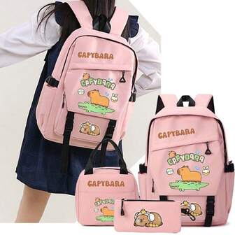 Capybara Cute School Backpack Set, Lunch Box Bag & Pencil Case, Lightweight Multi-Pocket Student Bookbag, Fits 15.6 Inch Laptop, Travel Backpack, Back To School Essential, Ideal Birthday Gift Large-Capacity Multi-Layer Pencil Case, Perfect For Back-To-School And Christmas Gifts