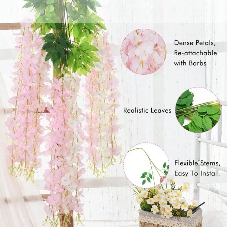12 Pack Of Artificial Wisteria Vine Wreath, Wisteria Wreath, Wedding Garden Decor, Wedding Decor, Bridal Bouquet, Artificial Flowers Decoration. (16 Colors) - Mixed White pink - 查看 4