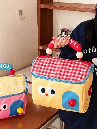 Portable Large-Capacity Cartoon Insulated Lunch Bag, Stylish Insulated Tote Bag With Fun Little House Patterns, Handheld Insulated Lunch Bag, Suitable For Girls, Students, And Office Workers To Carry Lunch, For Travel, And Outdoor Picnic Insulation Use.