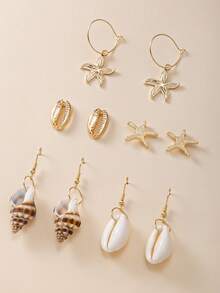 5 Pairs Starfish & Shell Earrings Set, Conch Earrings, Personalized Combination, Suitable For Casual, Vacation Wear, Gift