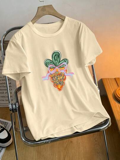 Happy Easter Carrot Coquettish, Easter, Brushed Easter, Happy Easter, Hand-Painted Carrots, College Style Easter, Spring And Summer Short Sleeve T-Shirt