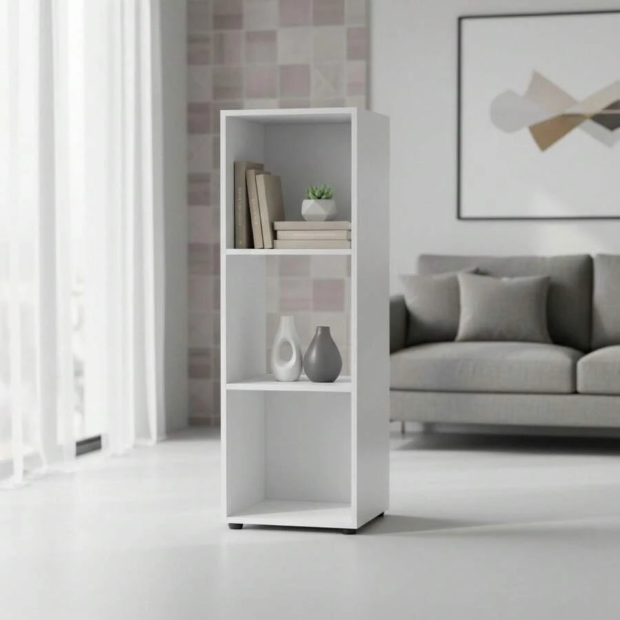 KIWI Modular Wooden Cube Shelving Unit In Various Sizes And Configurations (2 To 9 Compartments), Versatile Bookshelf For Books, Storage And Decoration, Various Colors Available - BLANCO - 3 Comp | 31*29.7*91.2cm - View 1
