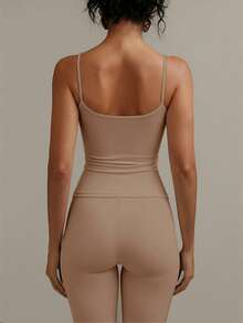 XLLAIS Sexy Backless Women's Camisole, Elastic Casual Spaghetti Strap Tank Top - Khaki - View 4