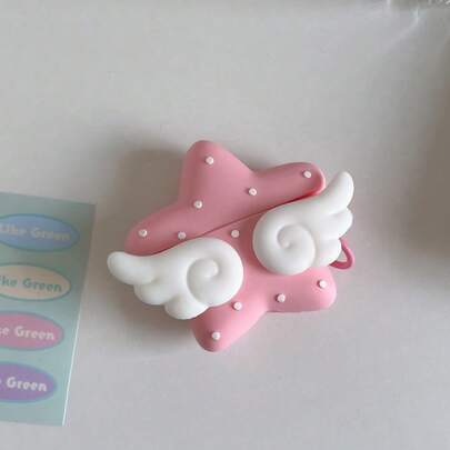 Angel Wings & Pink Star Design Protective Case Compatible With Apple 3rd/4th Generation Bluetooth Wireless Earphones