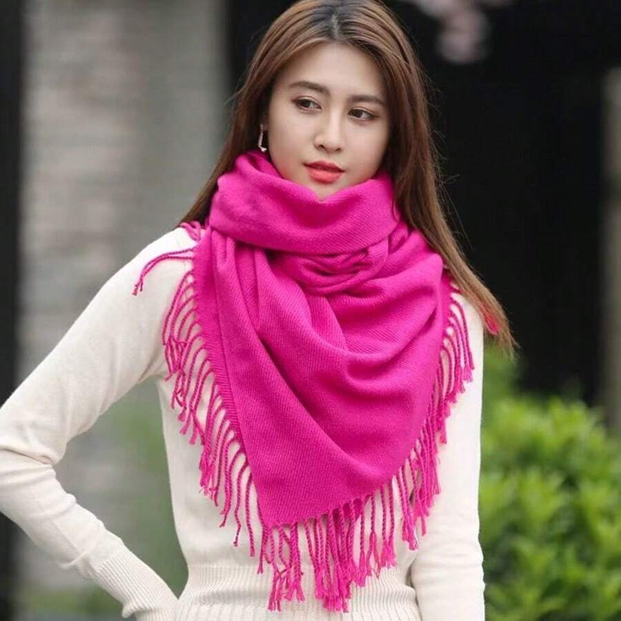 Stylish Casual Winter Scarf 230g With Fringes - 粉色 - 查看 1