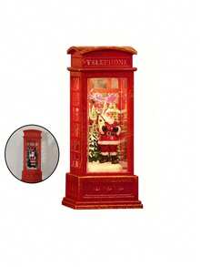 1pc-Christmas Style Led Tea Lamp Festive Christmas Phone Booth Decoration With Santa, Snowman,Tree Scenes Battery Operated, Illuminated Red Cabinet For Holiday Fireplace Or Cabinet Display,Christmas Parties Decoration,Candleholder, Night Light, Table Ornament,Christmas Gifts,Christmas Decorations,Hexagonal Lantern, Night Light, Decorative Light, Mood Light